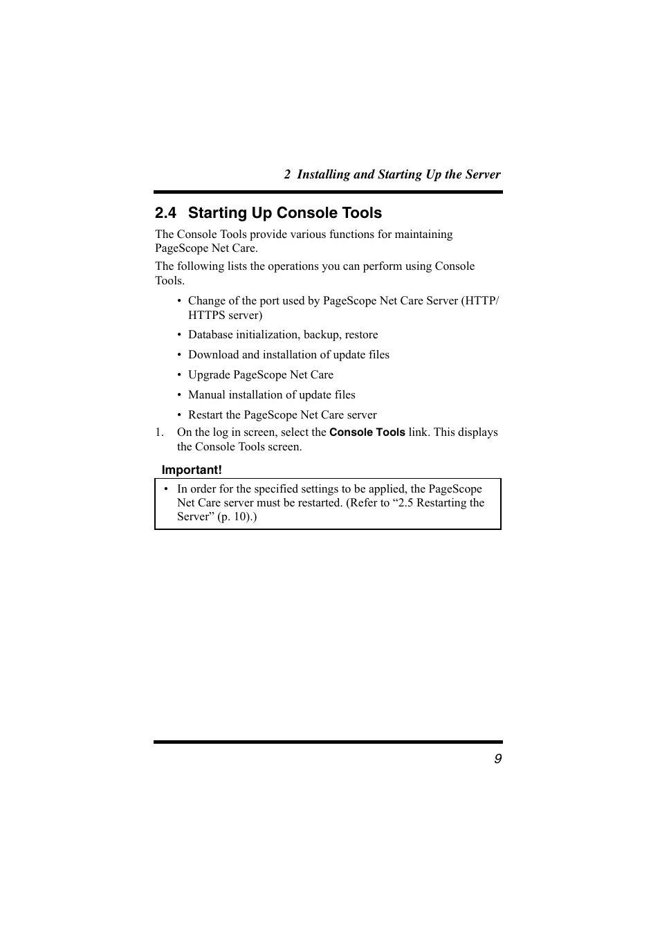 4 starting up console tools, Starting up console tools | Konica Minolta bizhub C31P User Manual | Page 20 / 147