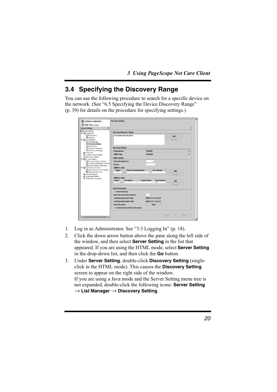 4 specifying the discovery range, Specifying the discovery range | Konica Minolta bizhub C31P User Manual | Page 31 / 147