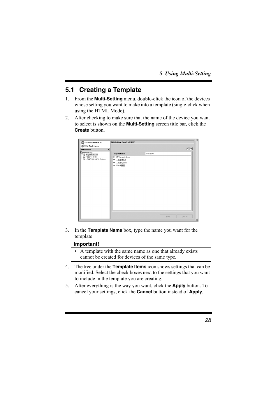 1 creating a template, Creating a template | Konica Minolta bizhub C31P User Manual | Page 39 / 147