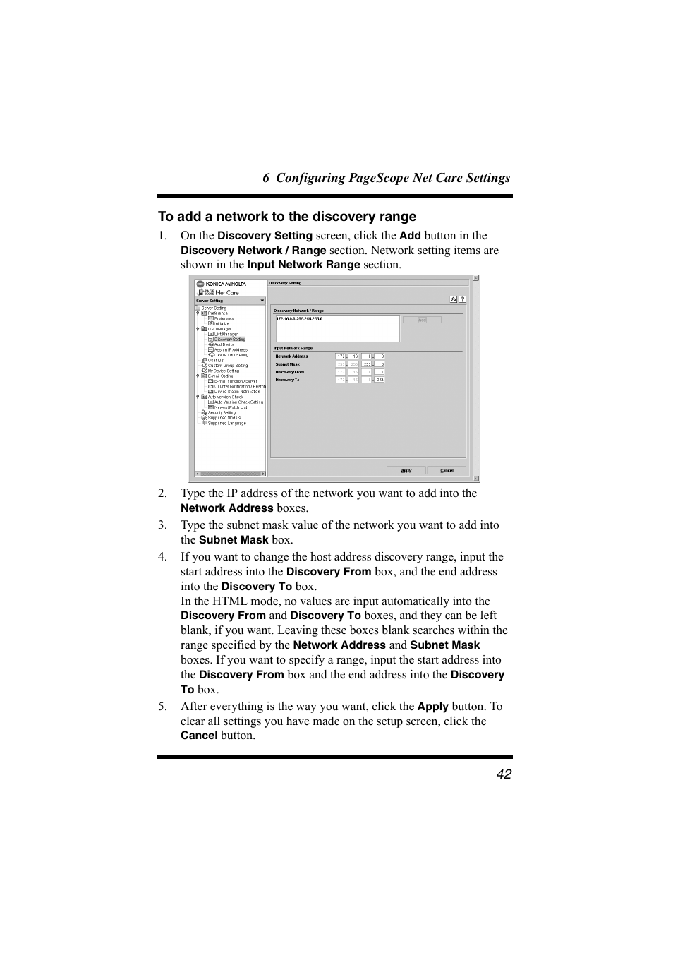 To add a network to the discovery range | Konica Minolta bizhub C31P User Manual | Page 53 / 147
