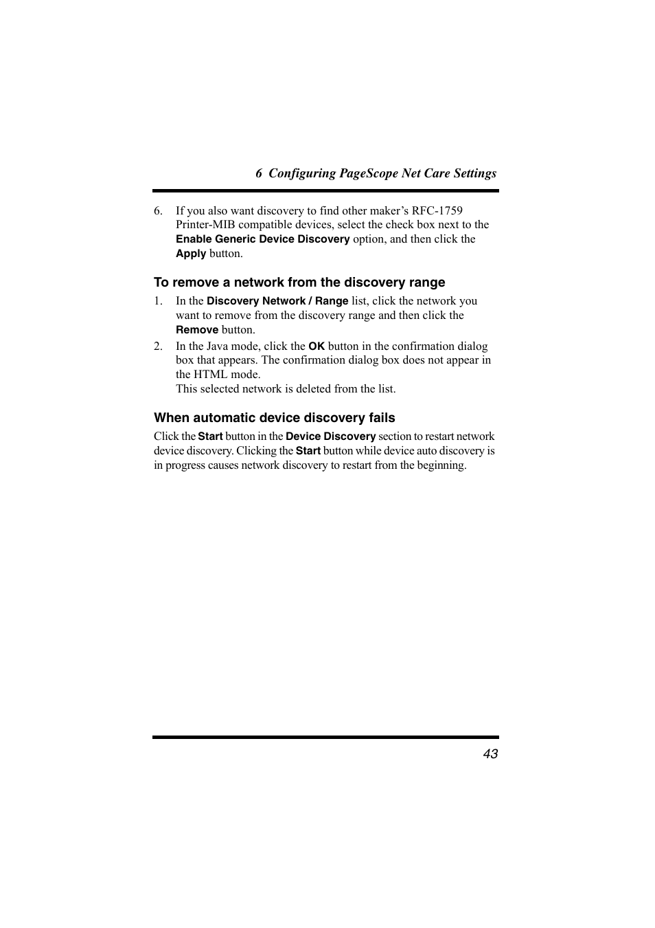 To remove a network from the discovery range, When automatic device discovery fails | Konica Minolta bizhub C31P User Manual | Page 54 / 147