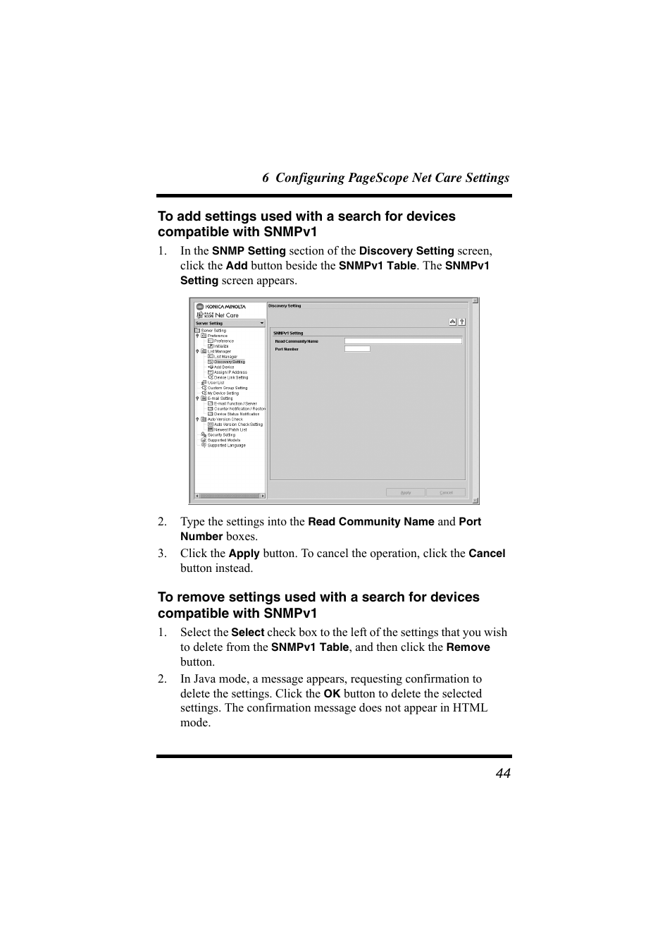 To add settings used with a search for devices, Compatible with snmpv1, To remove settings used with a search for devices | Konica Minolta bizhub C31P User Manual | Page 55 / 147