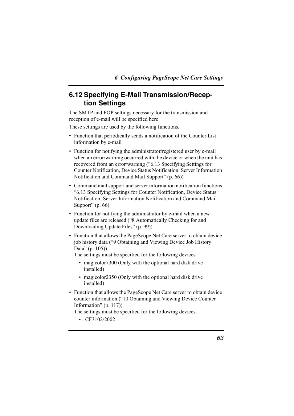 12 specifying e-mail transmission/reception, Settings | Konica Minolta bizhub C31P User Manual | Page 74 / 147