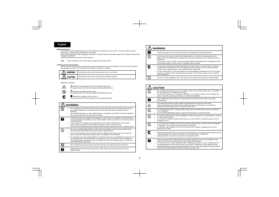 3 english, Warning, Caution | Konica Minolta magicolor 4650EN User Manual | Page 2 / 48