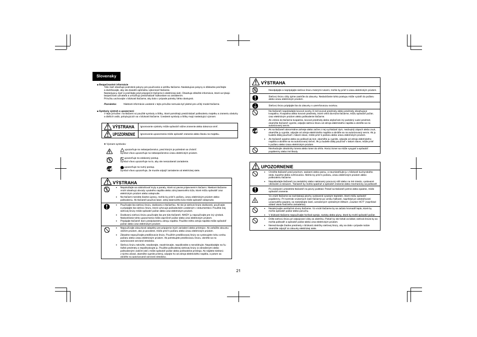 21 slovensky, Výstraha, Upozornenie | Konica Minolta magicolor 4650EN User Manual | Page 20 / 48