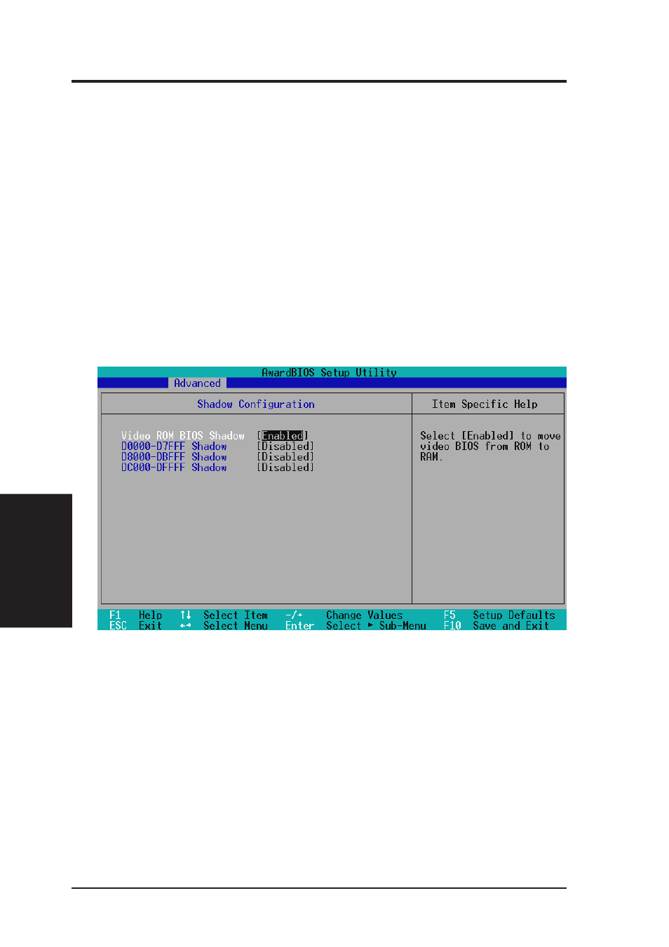 Bios setup, 4 shadow configuration | Asus ME-99B User Manual | Page 60 / 104