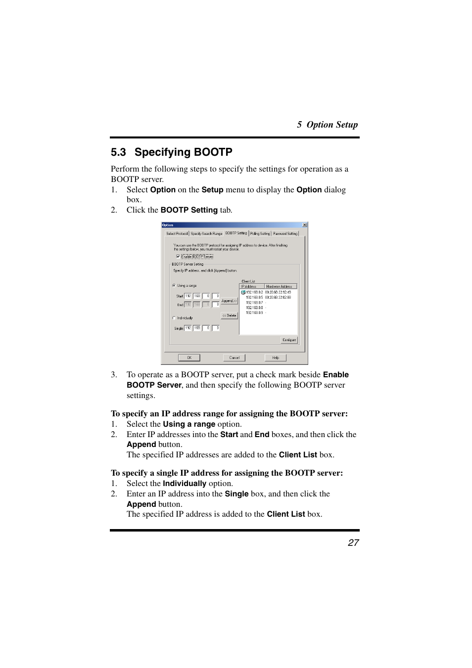 3 specifying bootp, Specifying bootp | Konica Minolta BIZHUB C30P User Manual | Page 32 / 38