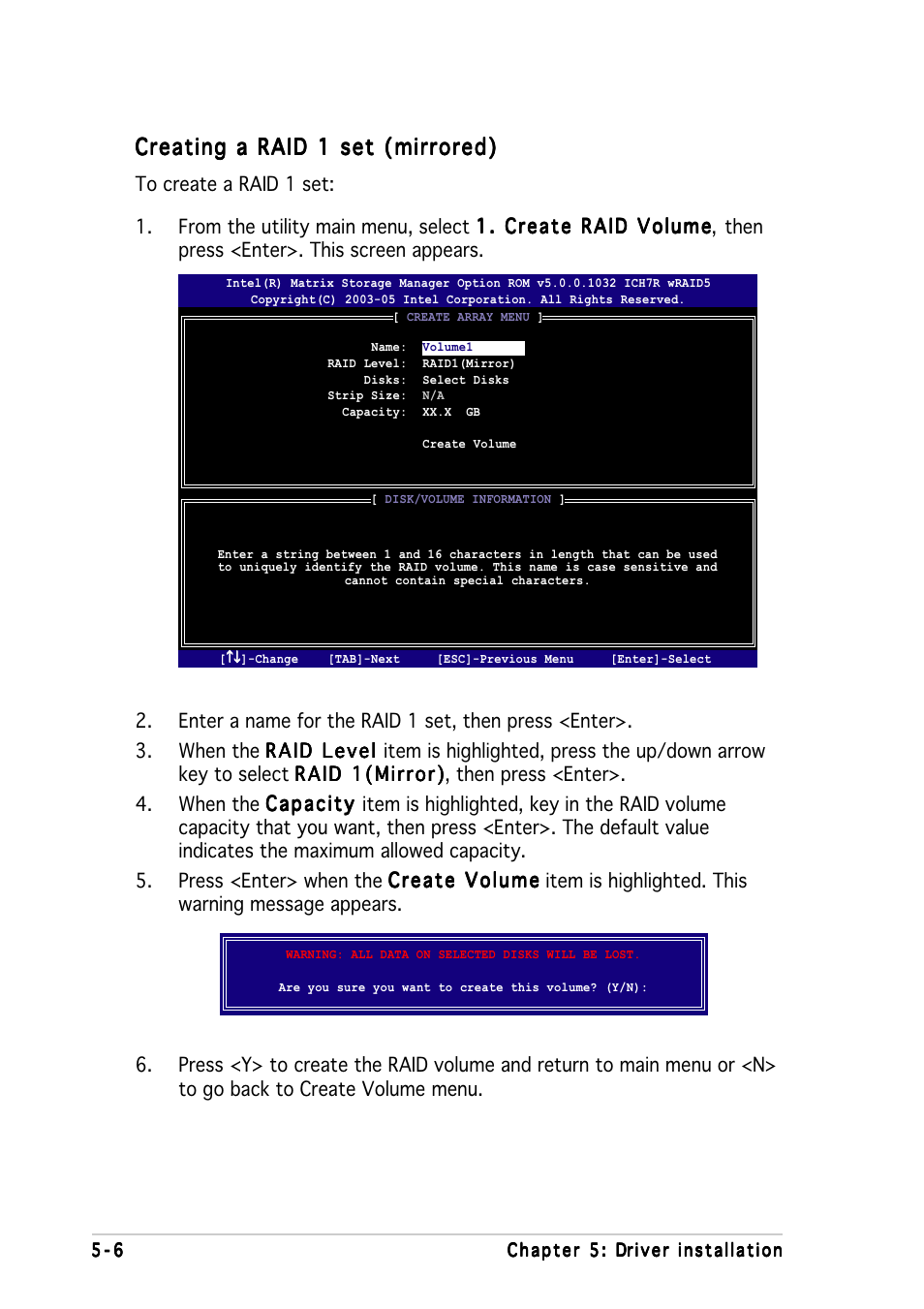 Creating a raid 1 set (mirrored) | Asus Motherboard P5MT-M User Manual | Page 104 / 150