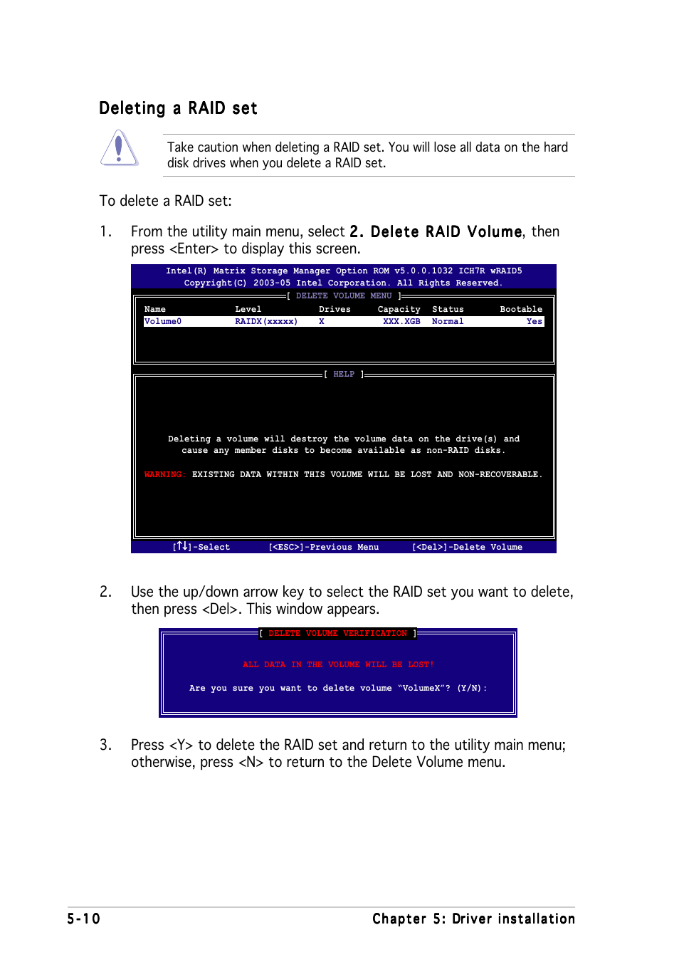 Deleting a raid set | Asus Motherboard P5MT-M User Manual | Page 108 / 150