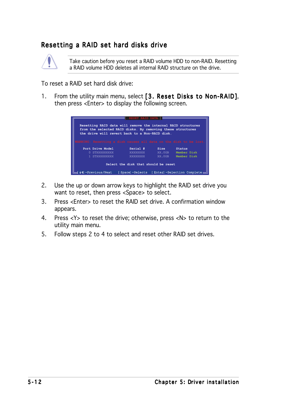 Resetting a raid set hard disks drive | Asus Motherboard P5MT-M User Manual | Page 110 / 150