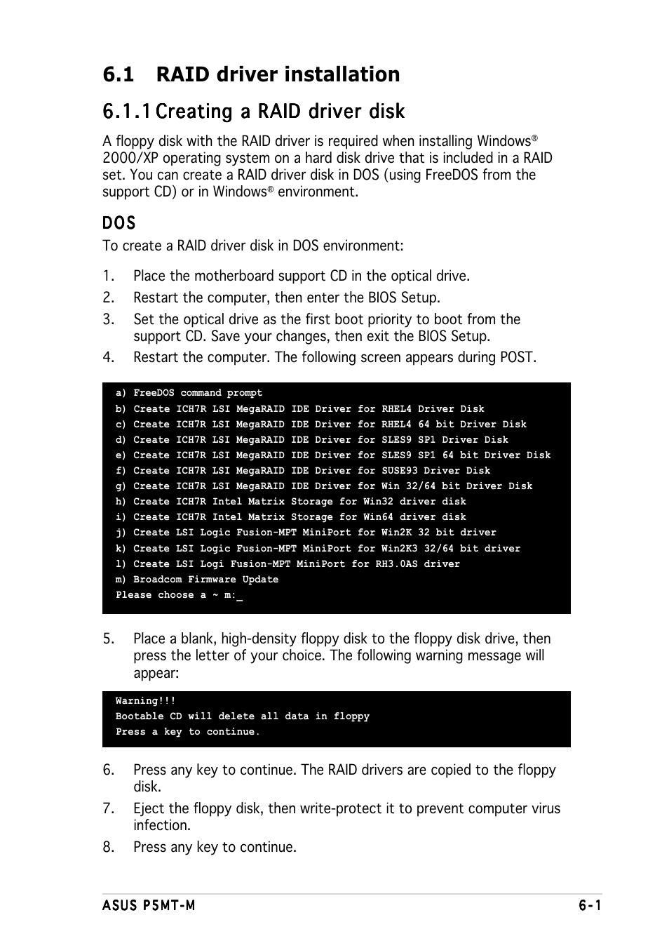 1 raid driver installation | Asus Motherboard P5MT-M User Manual | Page 135 / 150