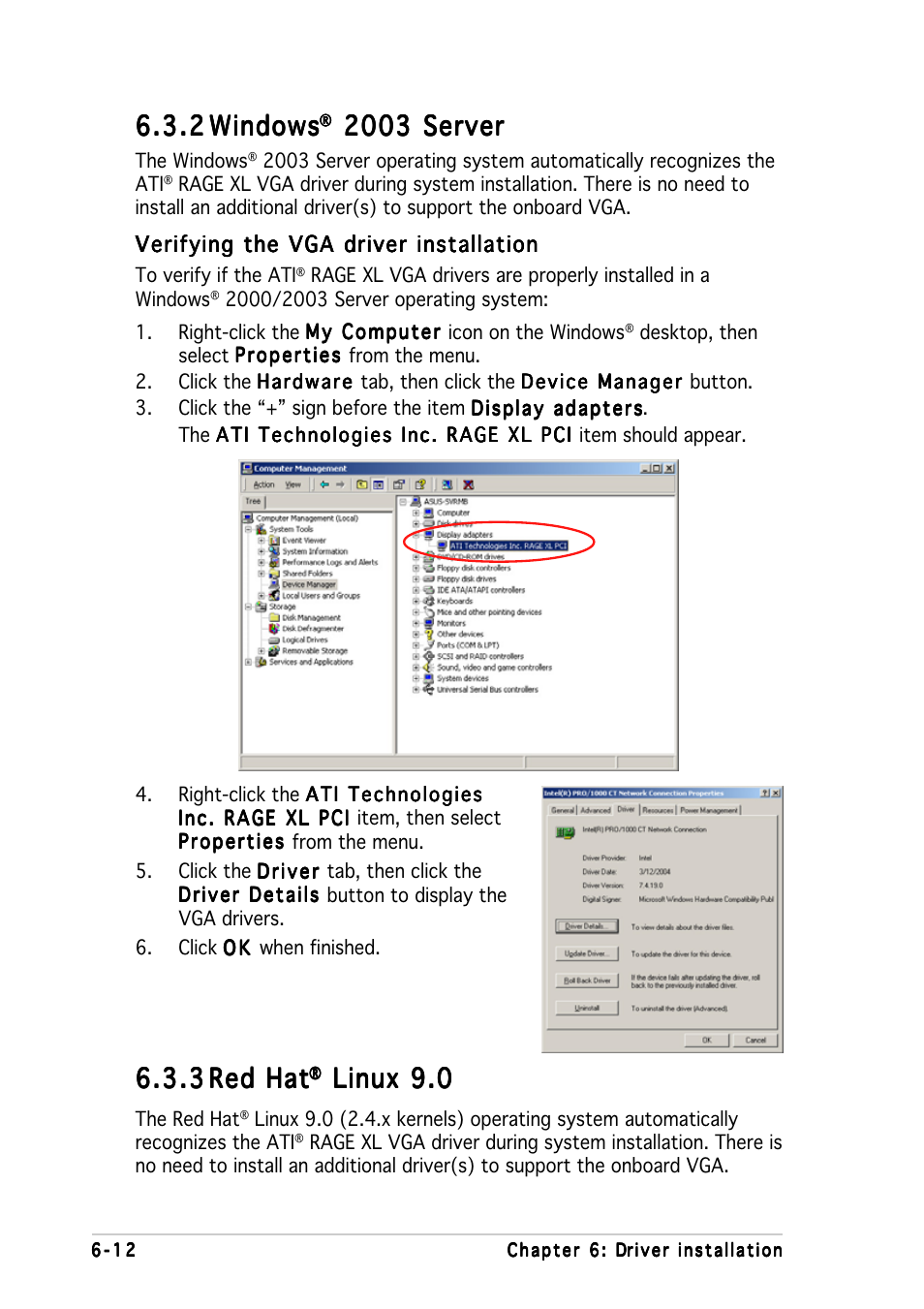 3 6.3.3 red hat red hat red hat red hat red hat, Linux 9.0, 2 6.3.2 windows windows windows windows windows | 2003 server | Asus Motherboard P5MT-M User Manual | Page 146 / 150