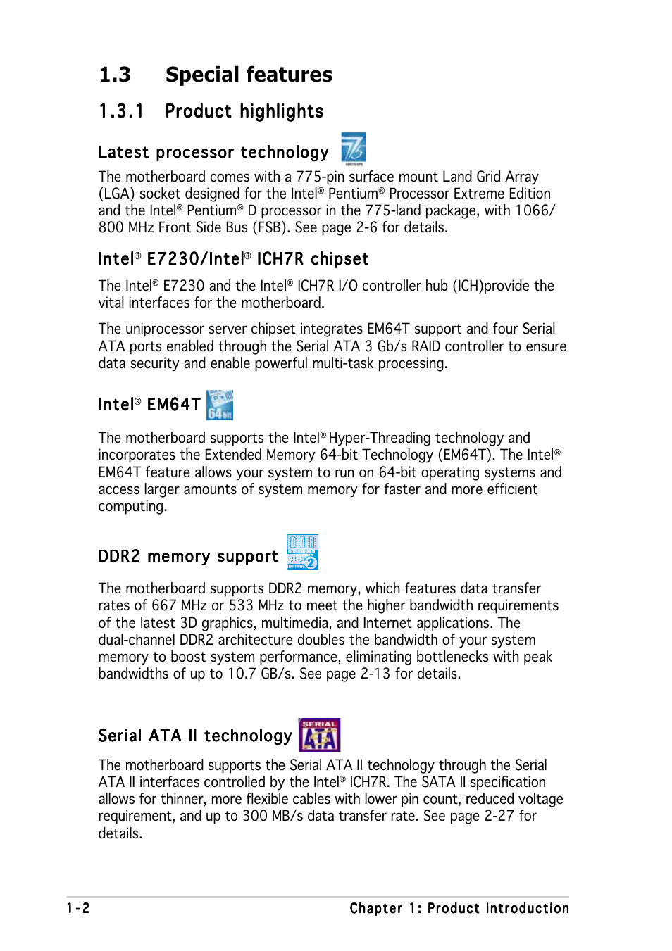 3 special features | Asus Motherboard P5MT-M User Manual | Page 16 / 150