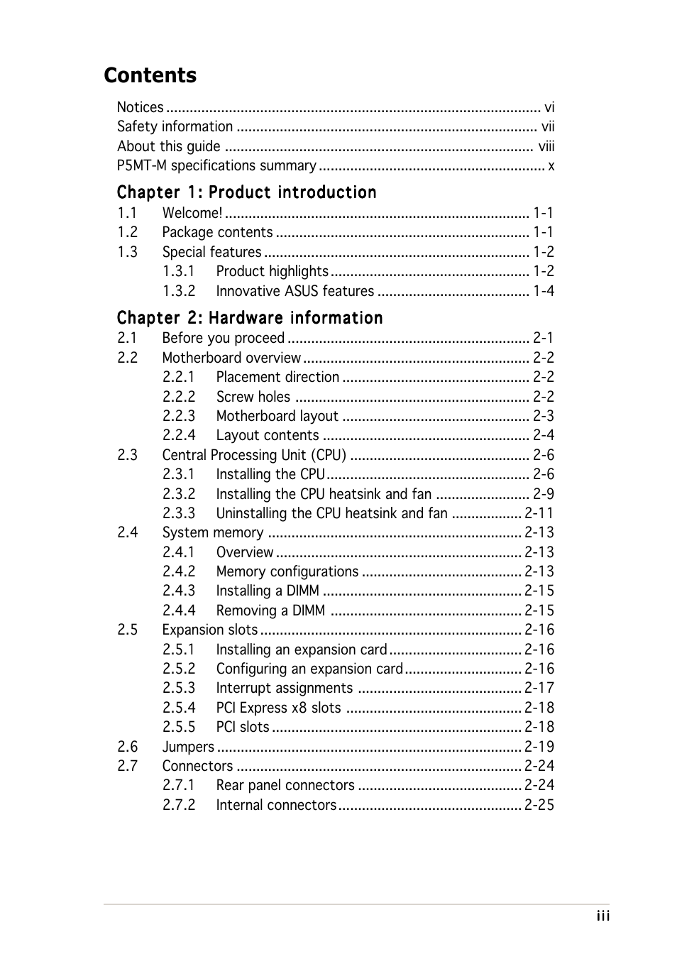 Asus Motherboard P5MT-M User Manual | Page 3 / 150