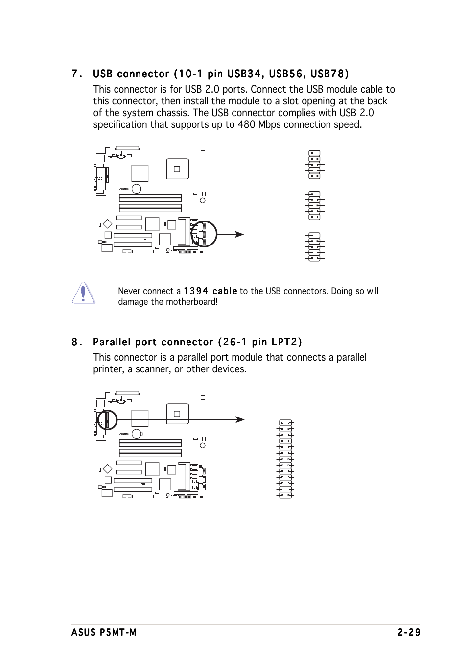 Usb56 usb34, P5mt-m parallel port connector lpt2 | Asus Motherboard P5MT-M User Manual | Page 49 / 150