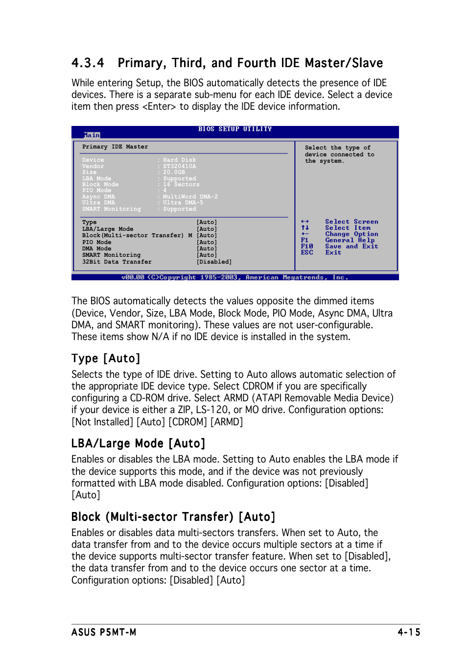 Type [auto, Lba/large mode [auto, Block (multi-sector transfer) [auto | Asus Motherboard P5MT-M User Manual | Page 75 / 150