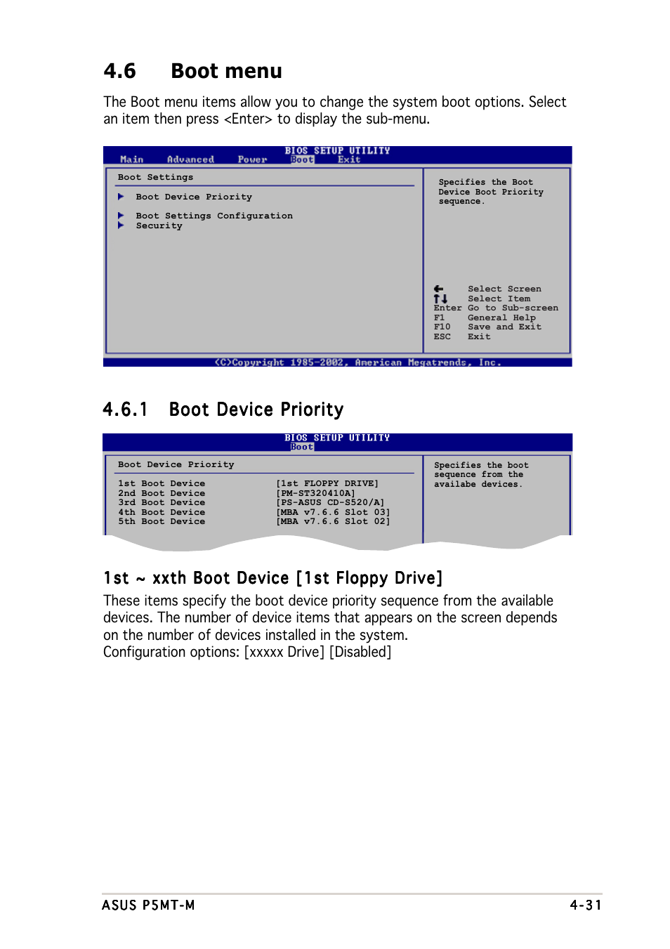 6 boot menu, 1st ~ xxth boot device [1st floppy drive | Asus Motherboard P5MT-M User Manual | Page 91 / 150