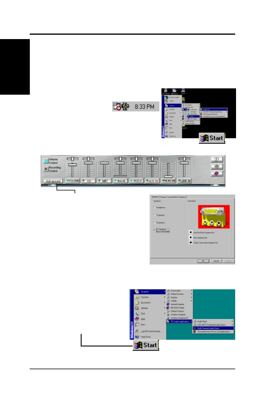 Software reference, 3 multi-channel audio feature setup, 2 the c-media audio demo program | 1 the c-media audio mixer | Asus A7V266 User Manual | Page 92 / 110