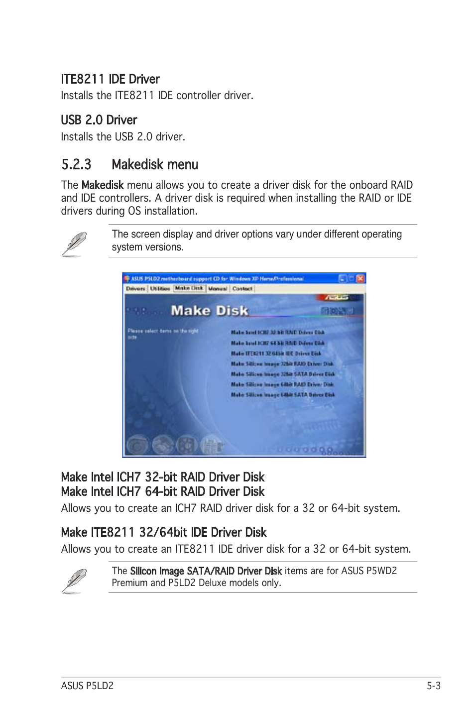 3 makedisk menu | Asus Motherboard P5LD2 User Manual | Page 109 / 142