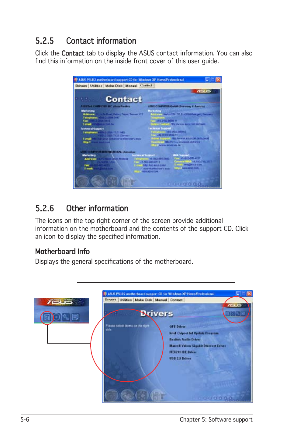 5 contact information, 6 other information | Asus Motherboard P5LD2 User Manual | Page 112 / 142