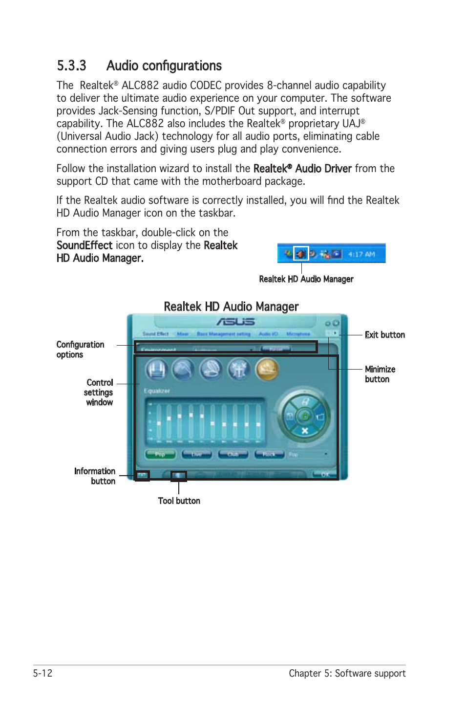 3 audio configurations, Realtek hd audio manager | Asus Motherboard P5LD2 User Manual | Page 118 / 142