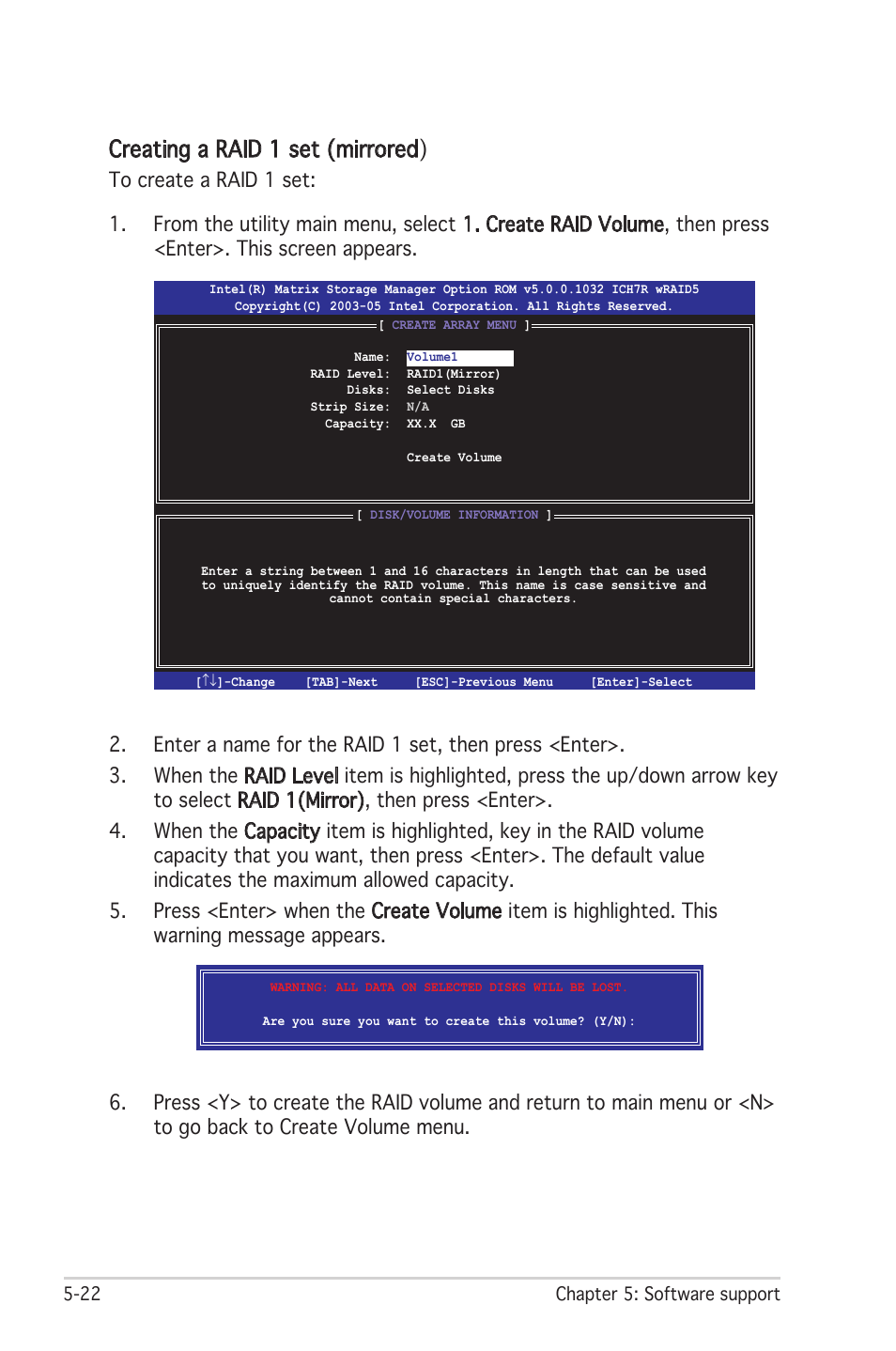 Creating a raid 1 set (mirrored) | Asus Motherboard P5LD2 User Manual | Page 128 / 142