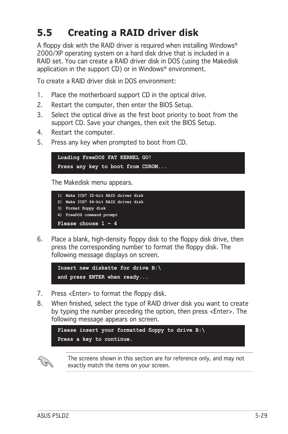 5 creating a raid driver disk | Asus Motherboard P5LD2 User Manual | Page 135 / 142