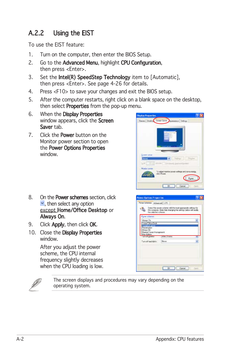 A.2.2 using the eist | Asus Motherboard P5LD2 User Manual | Page 140 / 142