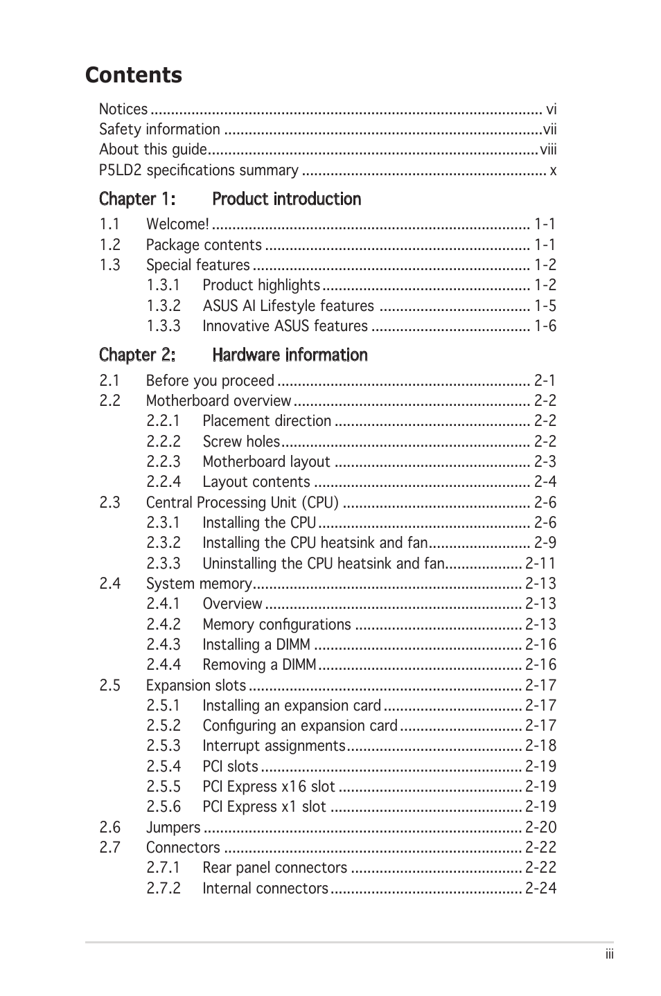 Asus Motherboard P5LD2 User Manual | Page 3 / 142