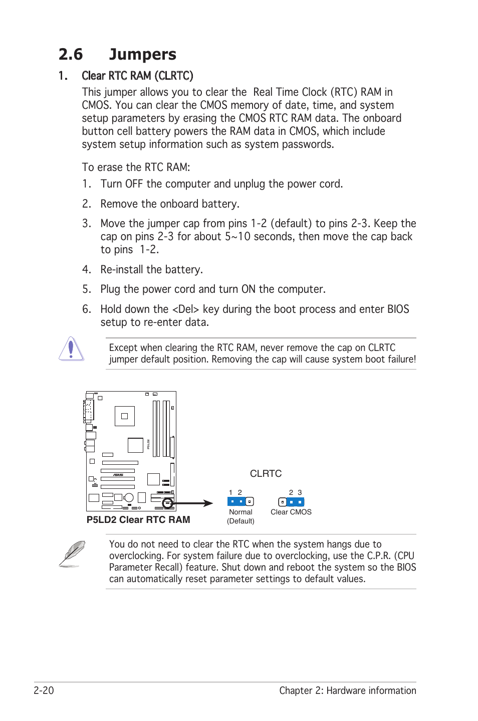 6 jumpers | Asus Motherboard P5LD2 User Manual | Page 42 / 142