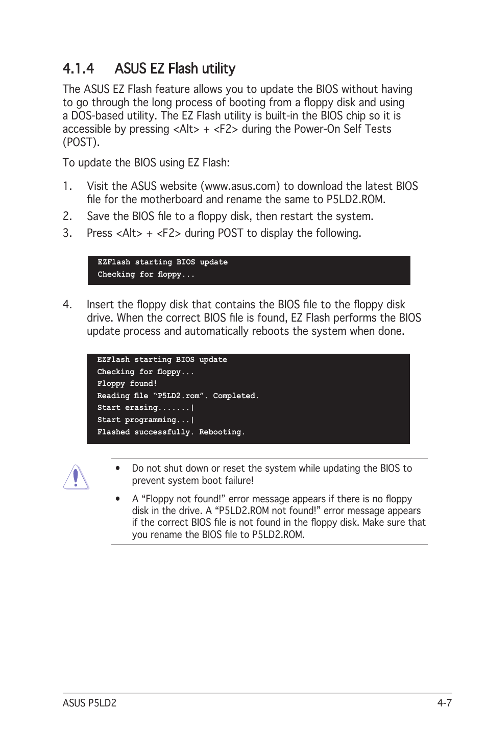 4 asus ez flash utility | Asus Motherboard P5LD2 User Manual | Page 67 / 142