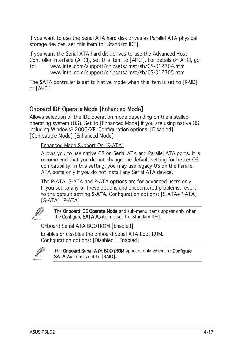 Onboard ide operate mode [enhanced mode | Asus Motherboard P5LD2 User Manual | Page 77 / 142