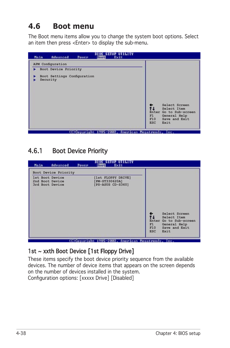 6 boot menu, 1 boot device priority, 1st ~ xxth boot device [1st floppy drive | Asus Motherboard P5LD2 User Manual | Page 98 / 142