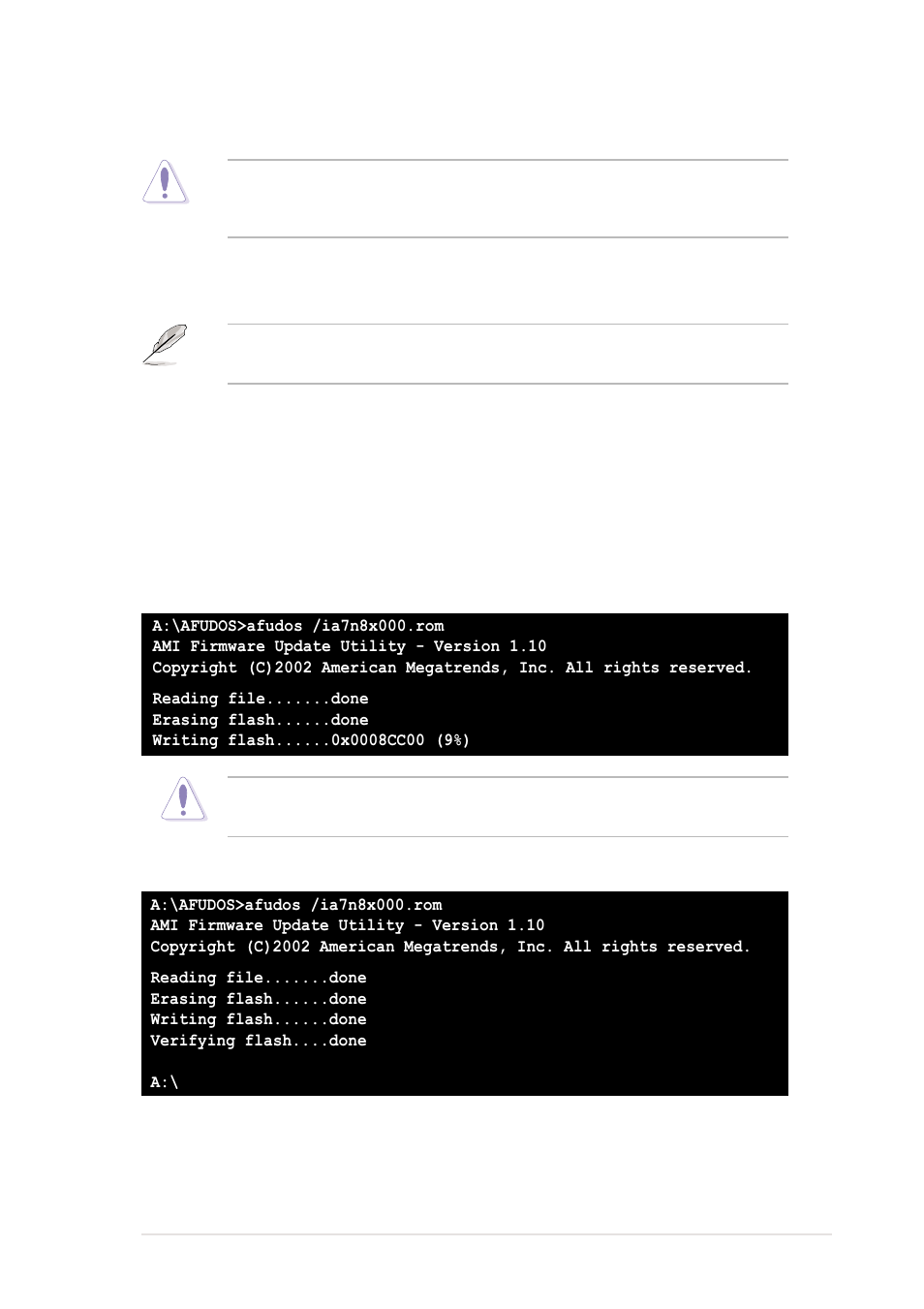 2 using afudos to update the bios | Asus A7N8X-VM User Manual | Page 37 / 64