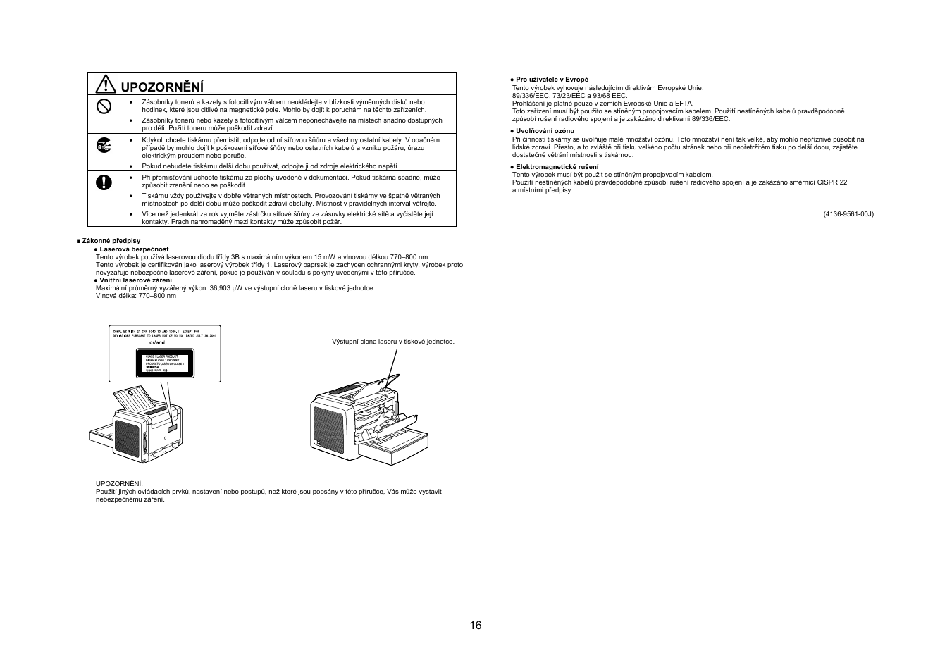 Upozornění | Konica Minolta PagePro 1350EN User Manual | Page 15 / 40