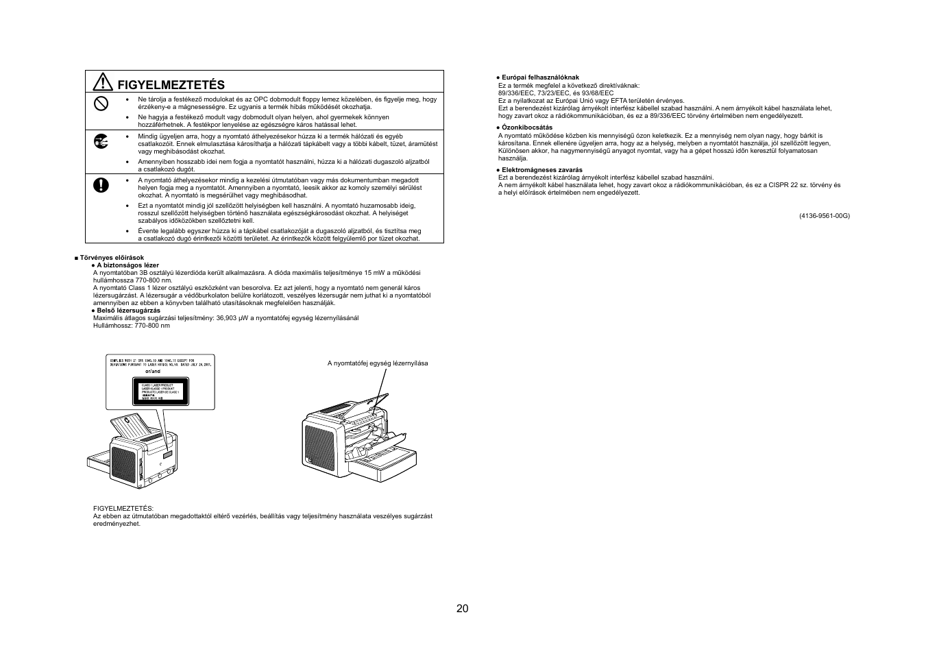 Figyelmeztetés | Konica Minolta PagePro 1350EN User Manual | Page 19 / 40