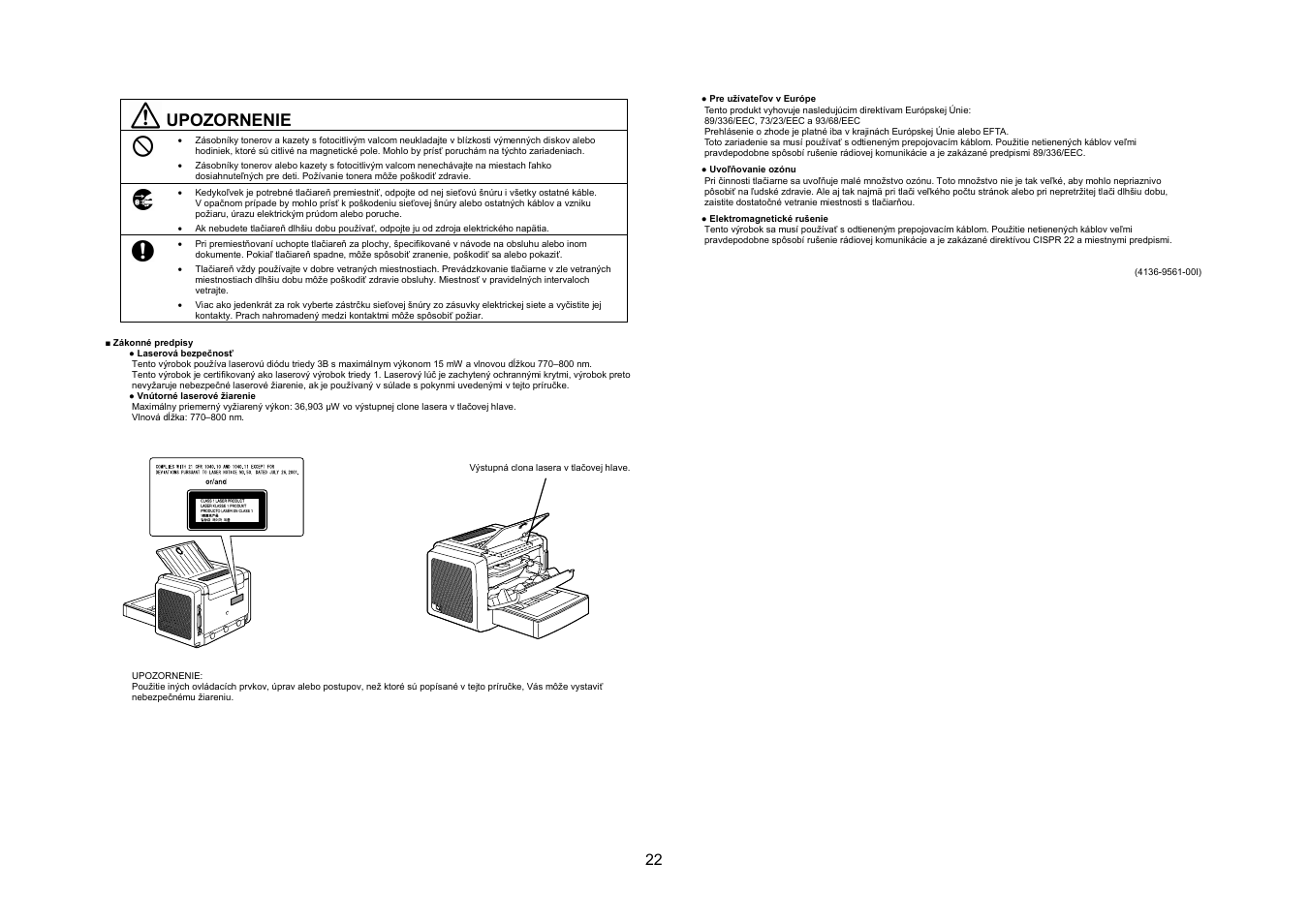 Upozornenie | Konica Minolta PagePro 1350EN User Manual | Page 21 / 40