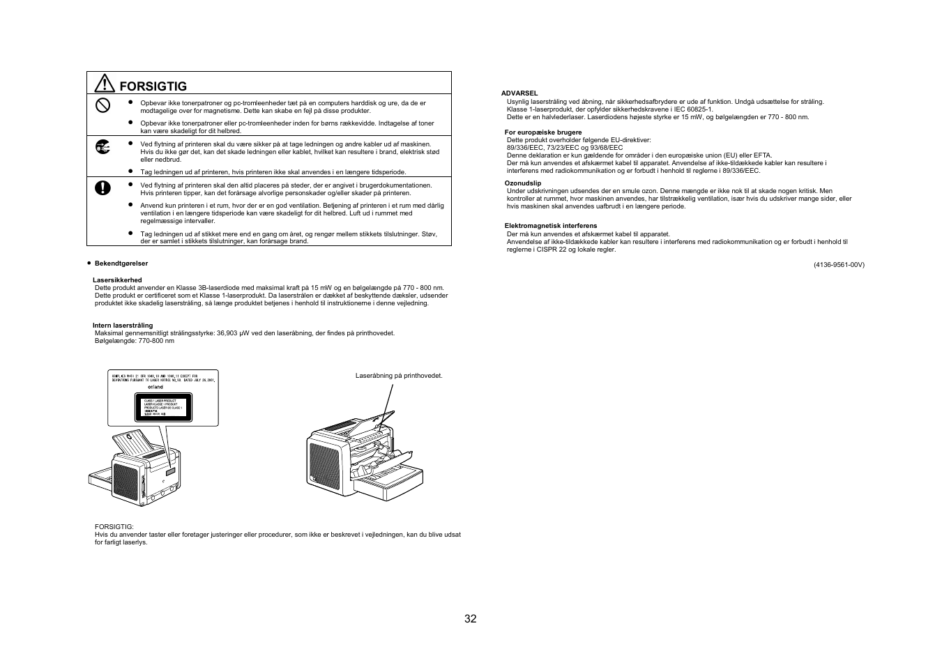 Forsigtig | Konica Minolta PagePro 1350EN User Manual | Page 31 / 40