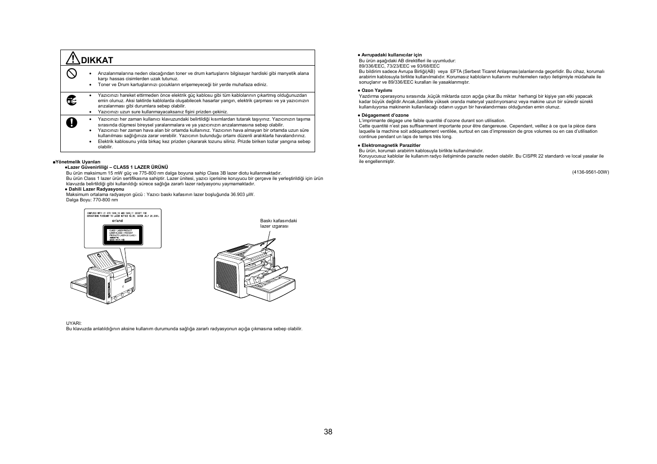 Dikkat | Konica Minolta PagePro 1350EN User Manual | Page 37 / 40
