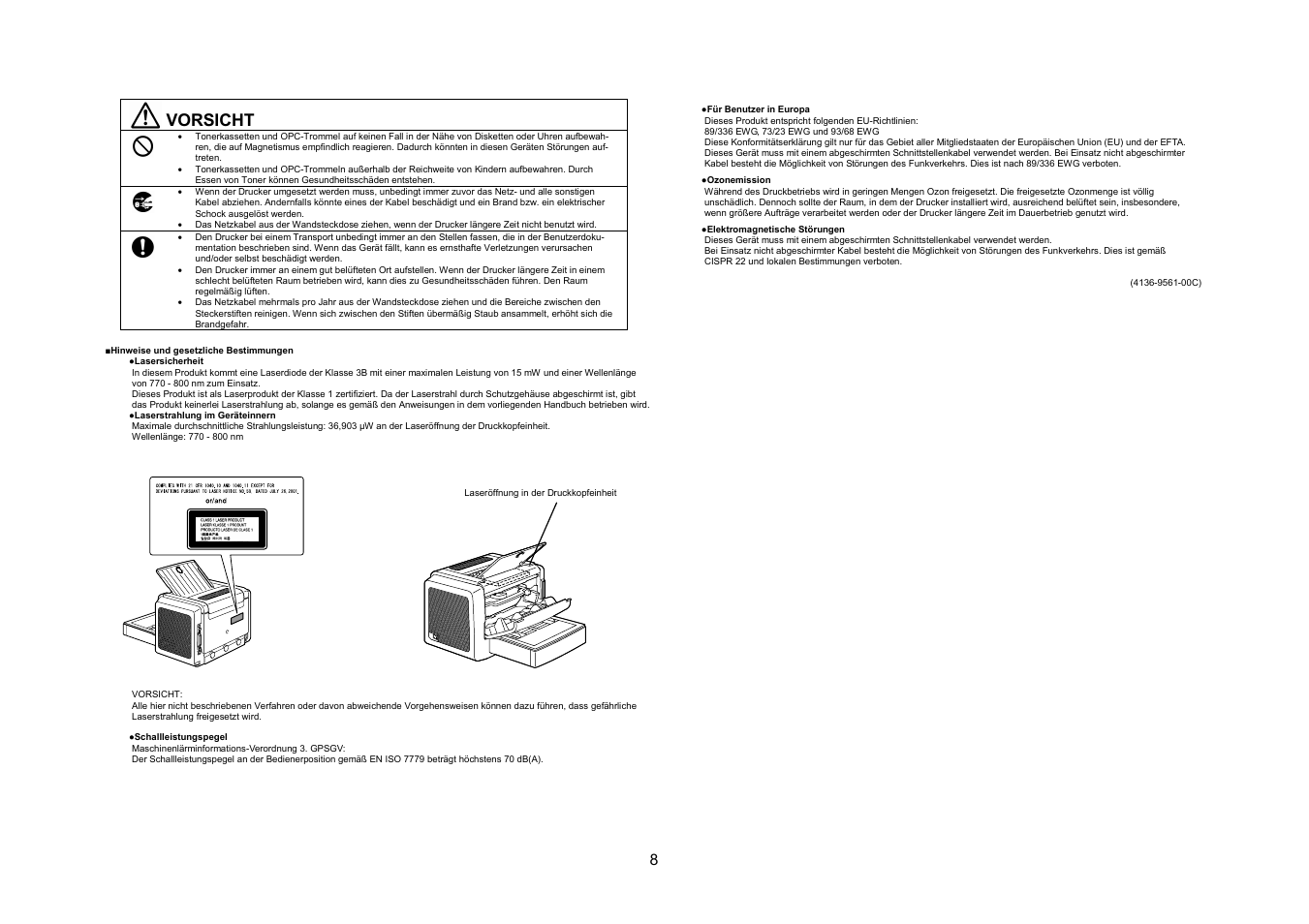 Vorsicht | Konica Minolta PagePro 1350EN User Manual | Page 7 / 40