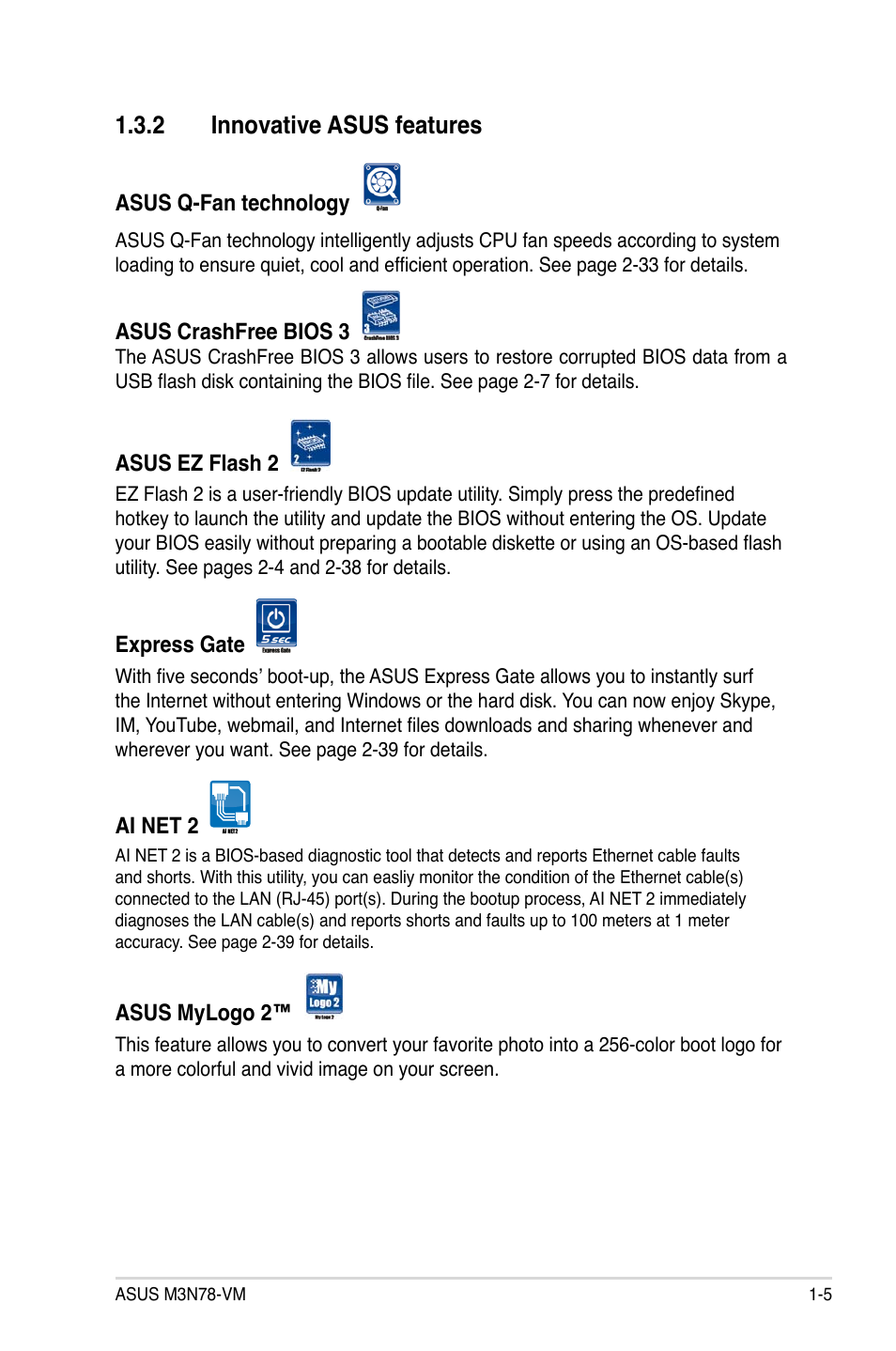 2 innovative asus features | Asus M3N78-VM User Manual | Page 17 / 106