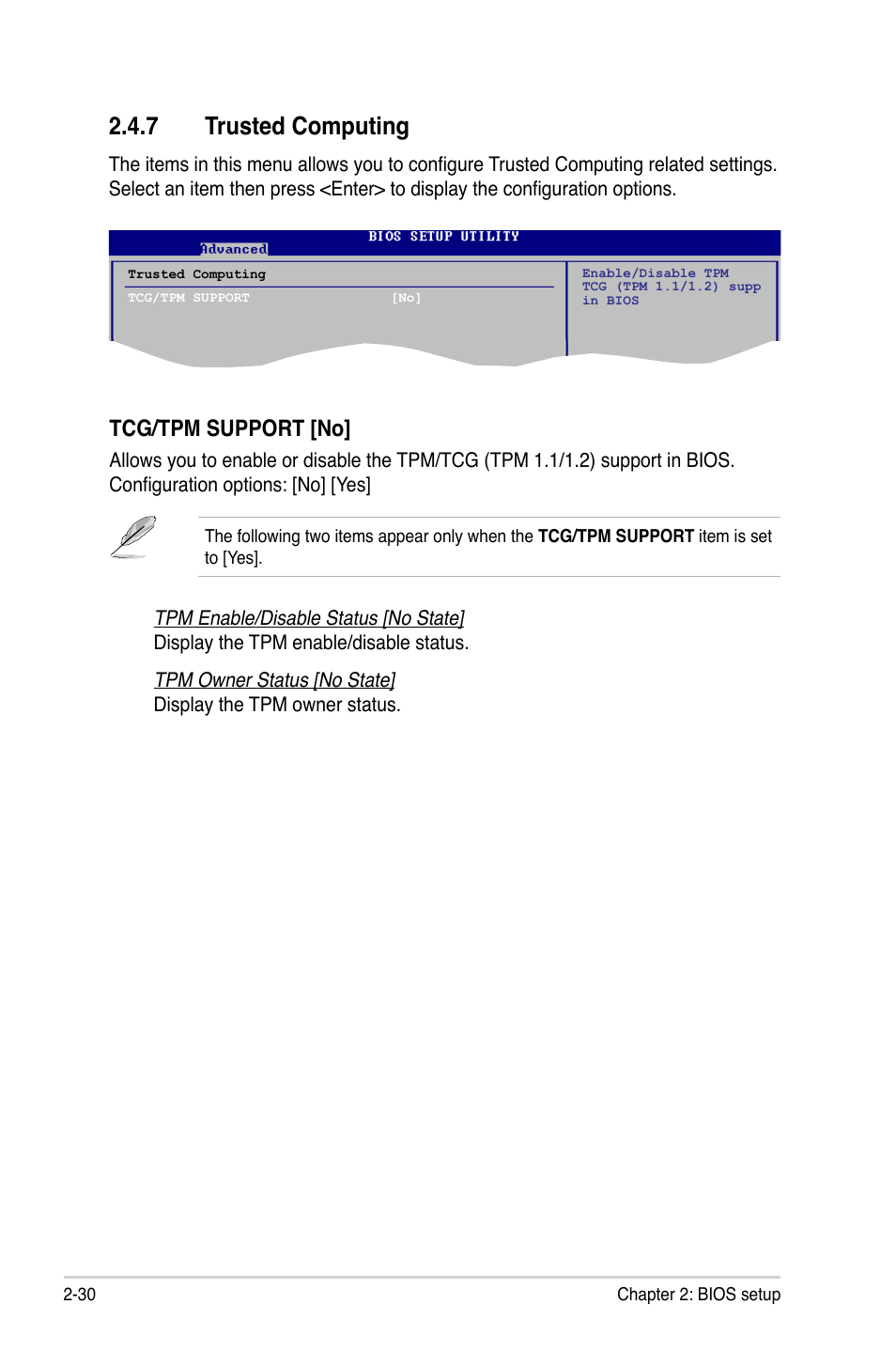 7 trusted computing, Tcg/tpm support [no | Asus M3N78-VM User Manual | Page 78 / 106