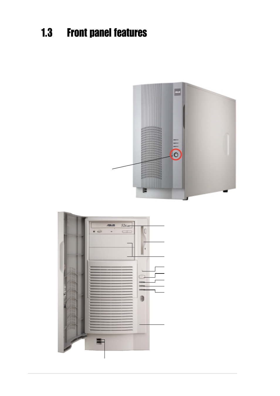 3 front panel features | Asus 5U Tower Chassis Kit AK34 User Manual | Page 12 / 42