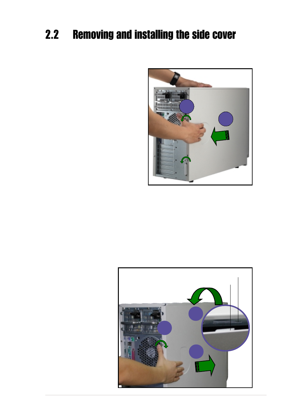 2 removing and installing the side cover | Asus 5U Tower Chassis Kit AK34 User Manual | Page 19 / 42