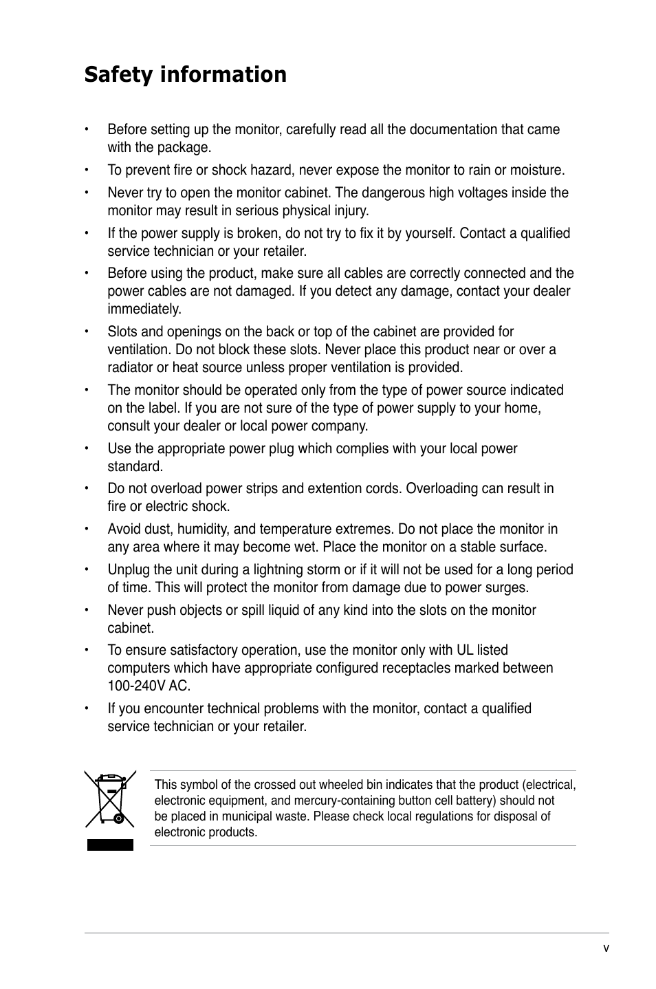 Safety information | Asus VK191 User Manual | Page 5 / 22