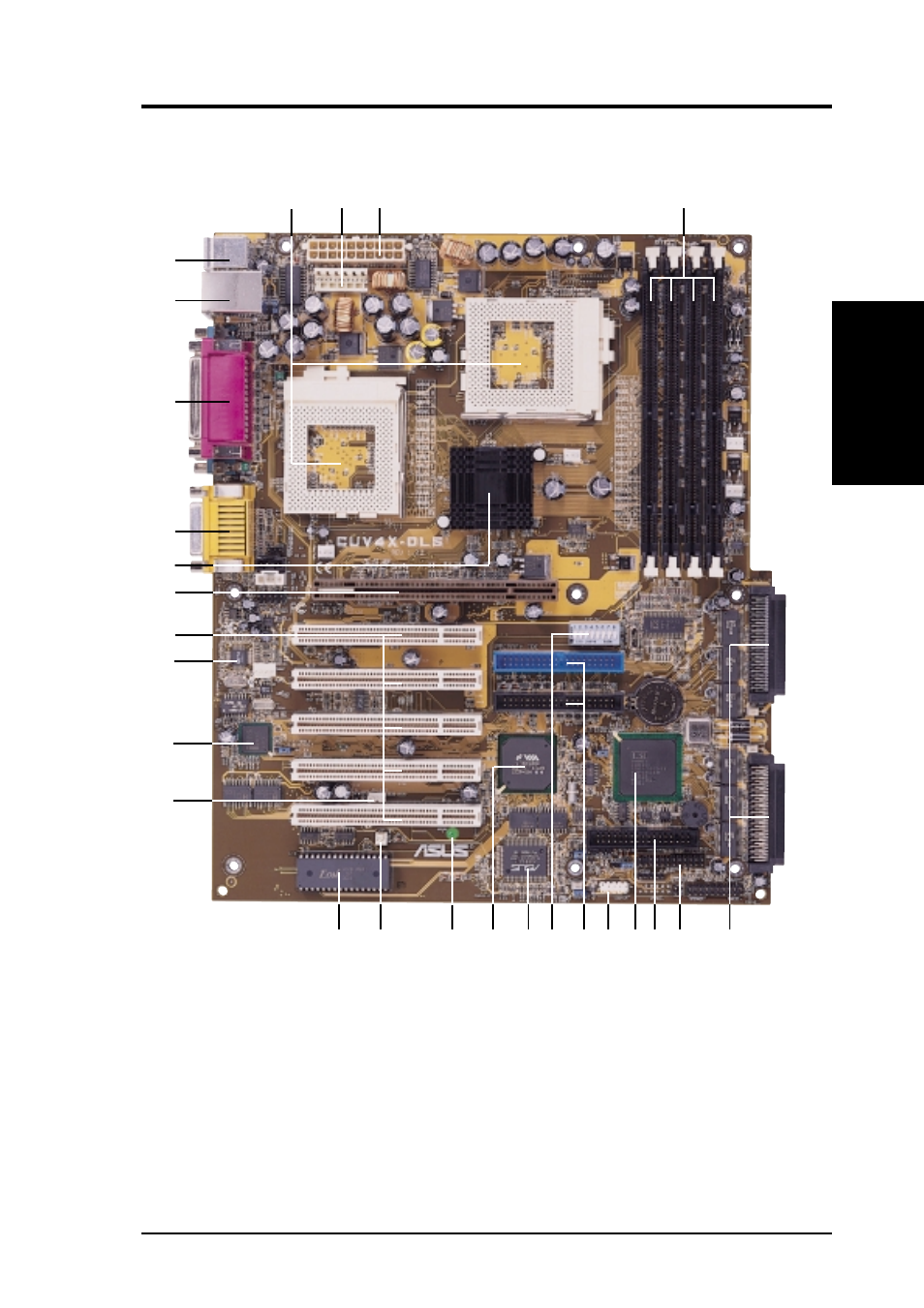 Features, 1 component locations | Asus CUV4X-DLS User Manual | Page 13 / 100