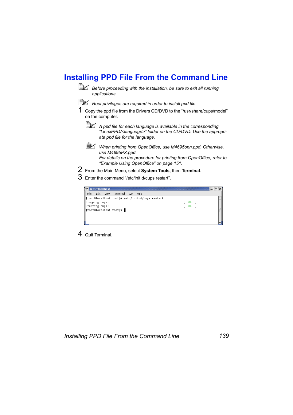 Installing ppd file from the command line, Installing ppd file from the command line 139 | Konica Minolta MAGICOLOR 4695MF User Manual | Page 163 / 546