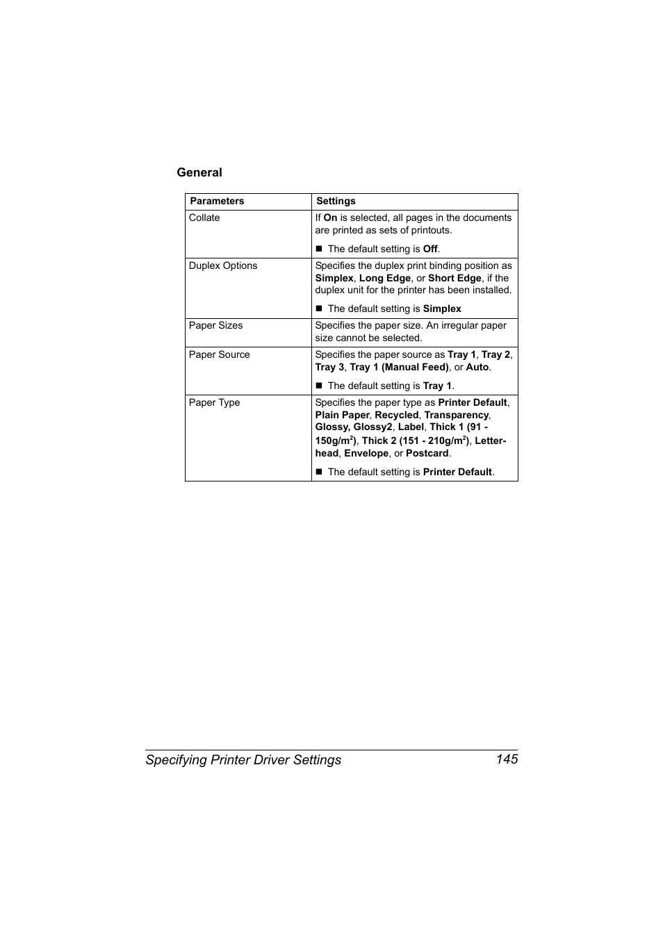 General, General 145, Specifying printer driver settings 145 | Konica Minolta MAGICOLOR 4695MF User Manual | Page 169 / 546