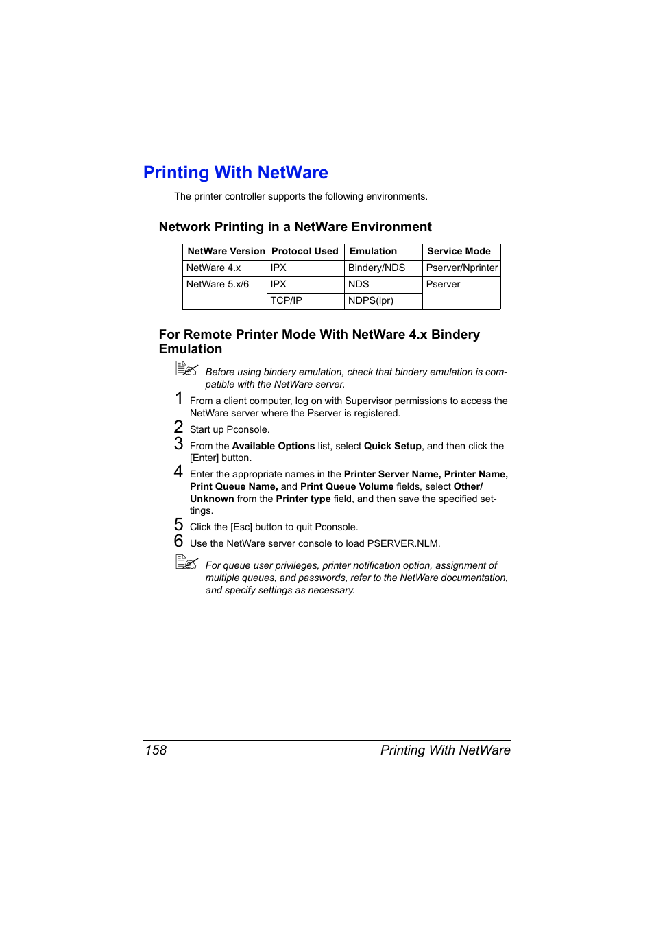 Printing with netware, Network printing in a netware environment, Printing with netware 158 | Konica Minolta MAGICOLOR 4695MF User Manual | Page 182 / 546