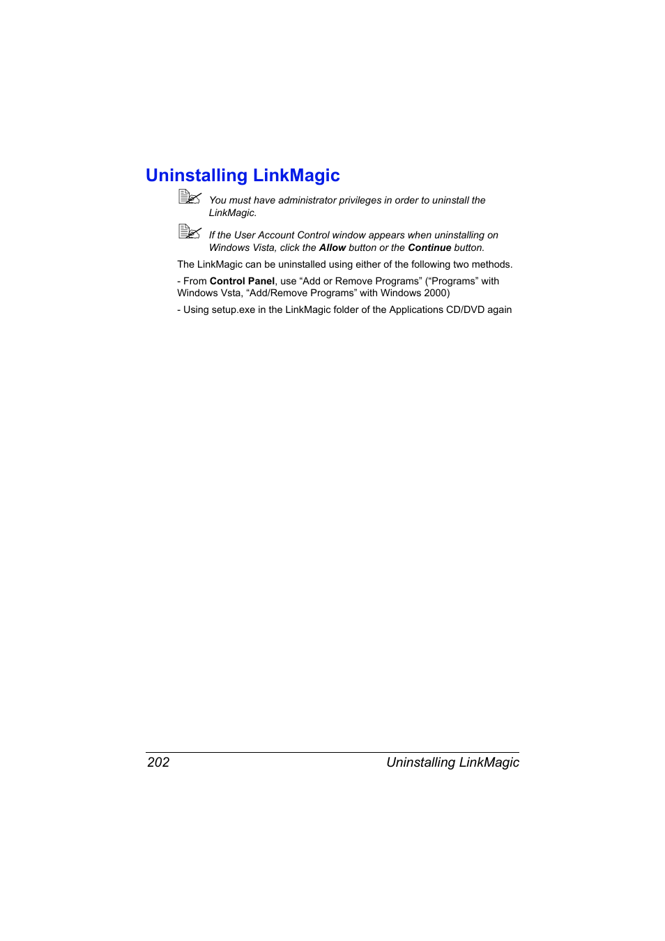 Uninstalling linkmagic, Uninstalling linkmagic 202 | Konica Minolta MAGICOLOR 4695MF User Manual | Page 226 / 546